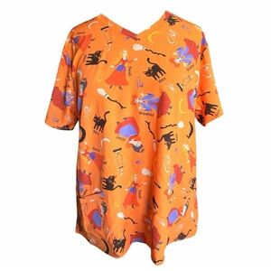 NWT Disney Hocus Pocus Women's Graphic Scrub Top Size 3XL Orange Halloween Print